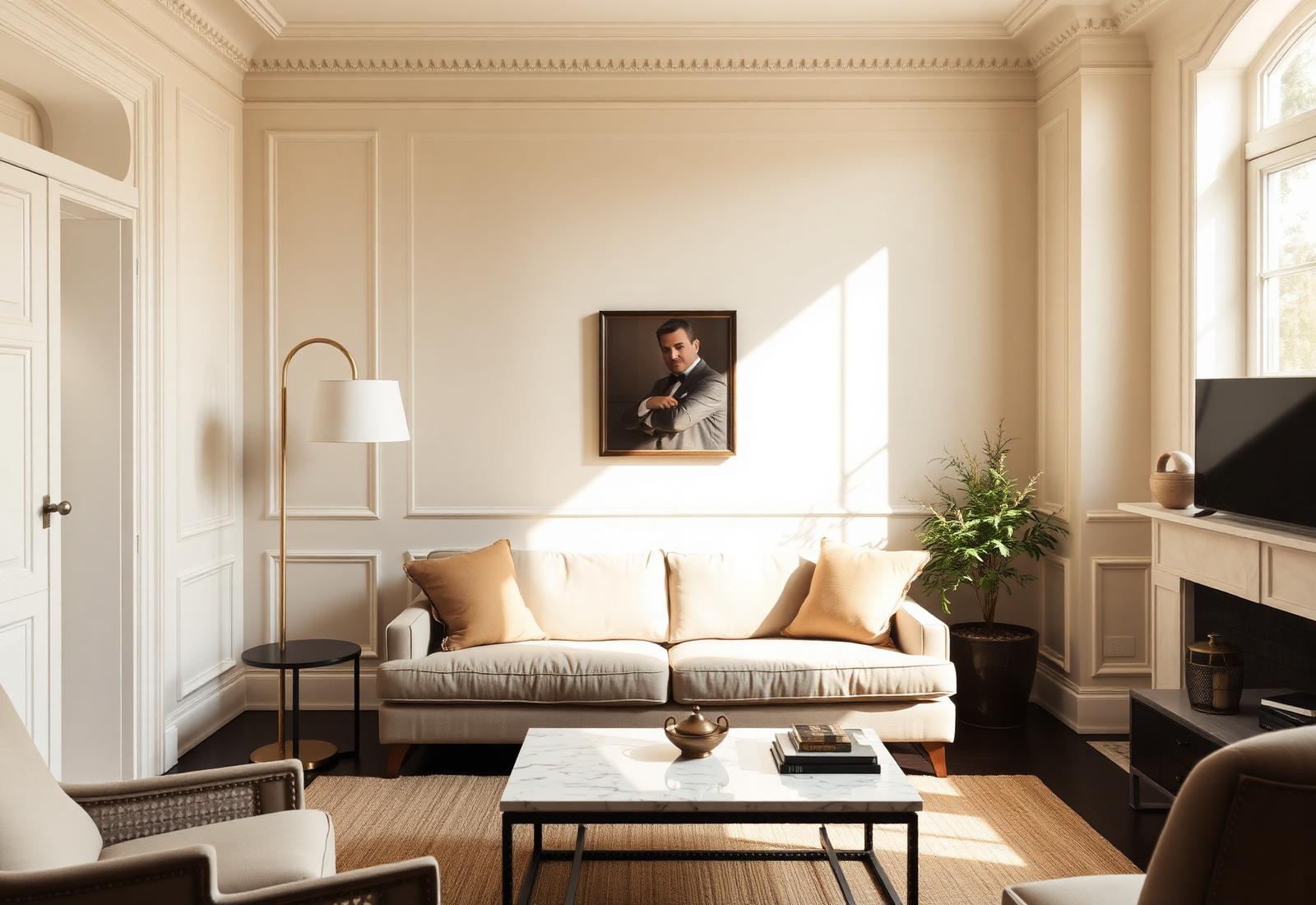 A sunlit drawing room styled with curated designer furniture